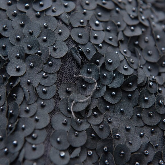 Theia Beaded Petal Appliqué Dress Maxi Short Sleeve Evening Gown Navy Blue 8 - Picture 8 of 9